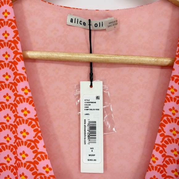 NWT Alice + Olivia Sandra Floral Wrap Mini Dress | Sz 4 | English Rose Pink - Picture 12 of 16